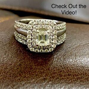 💎💍TODAY ONLY!!!! 14 Karat White Gold Double Halo Engagement Ring & Wedding Band.